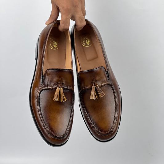 Brown Leather Tassel Loafers