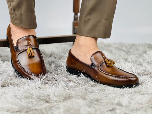 Brown Leather Tassel Loafers