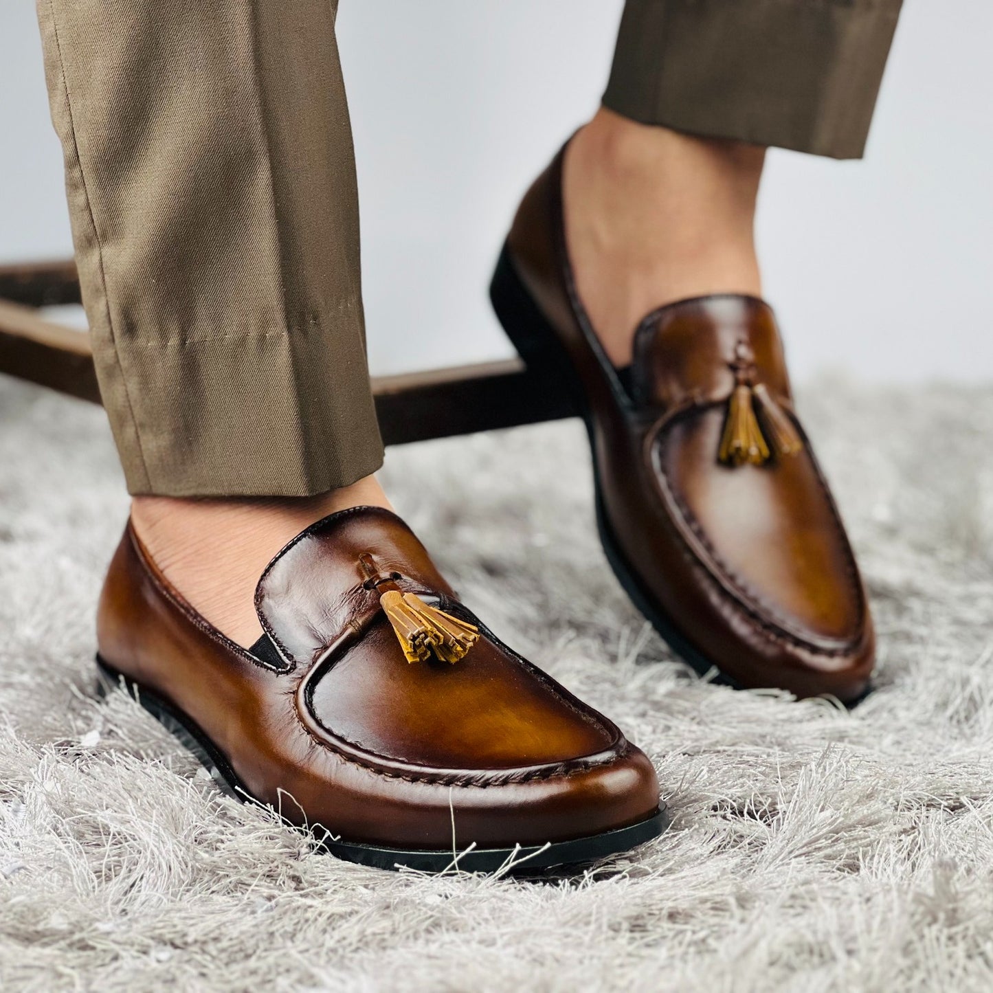 Brown Leather Tassel Loafers
