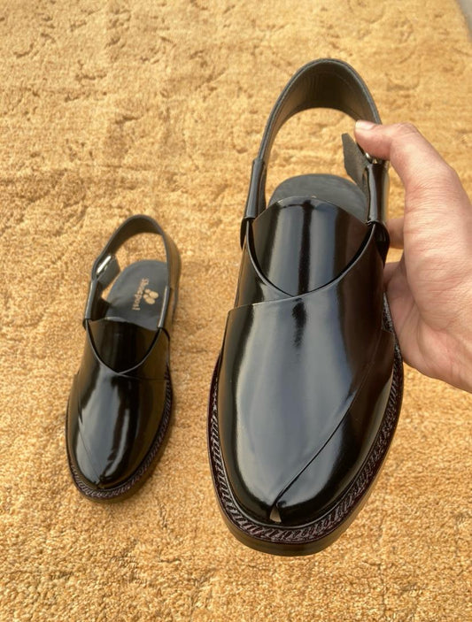 Black Glossy Peshawari Sandals
