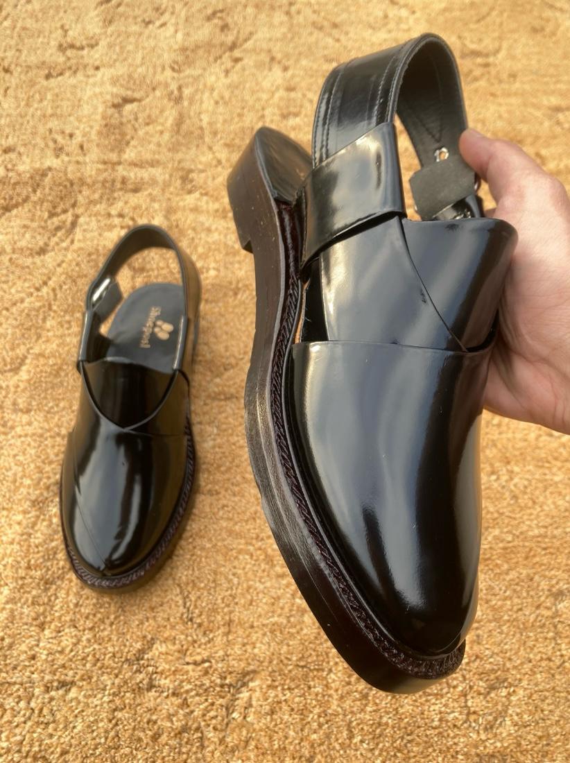 Black Glossy Peshawari Sandals